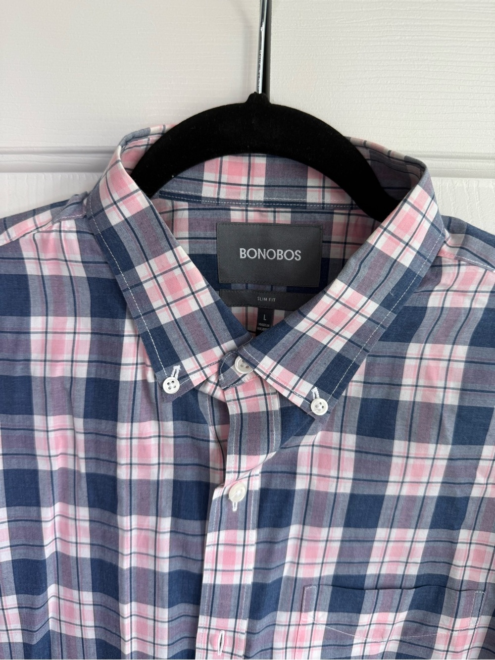 Bonobos Pink & Navy Plaid Slim Button-Down Shirt Slim Fit